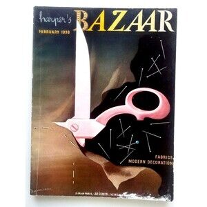 A Rare Vintage Harper's Bazaar Magazine February 1938 Cassandre Cover 150 Pages